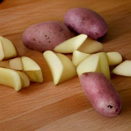 the scrubbed potatoes are cut into quarters.