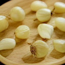 peeled garlic and pearl onions.