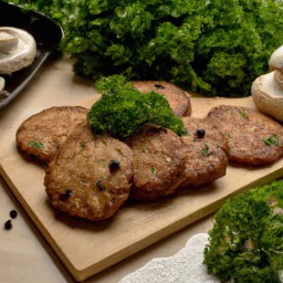 

Mushroom patties with parsley is a healthy, nut-free and lactose-free side dish, made of portabella mushrooms, eggs, flour and breadcrumbs. Delicious!