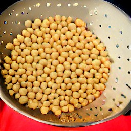 a colander full of drained chickpeas.