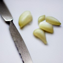 a peeled onion and garlic that is sliced.