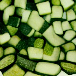 four quarters of portabella mushrooms and 1-inch chunks of zucchini.