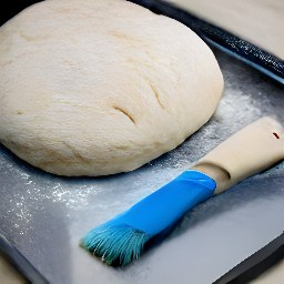the baking sheet is taken out of the oven and brushed with the corn starch mixture using a brusher.