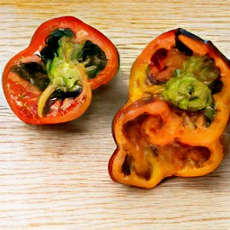 small pieces of roasted red bell pepper without the seeds.
