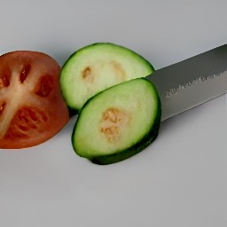 chopped tomatoes, red bell peppers, and scallions, then sliced cucumbers.