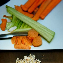 chopped carrots, parsley, and celery sticks; peeled and minced onions and garlic.
