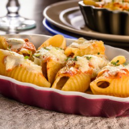 

Jumbo pasta shells stuffed with a creamy mix of mozzarella, parmesan and ricotta cheeses, eggs and spaghetti sauce make a delicious Italian-style lunch that is also nut-free and soy-free.