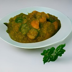 a plate with sweet potato curry and brown rice beans served.