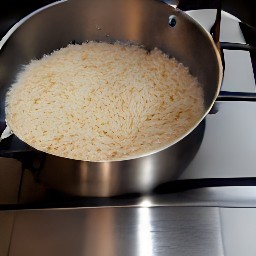 a pot of brown basmati rice, garlic, chopped onion, and 1 tablespoon of thyme leaves.