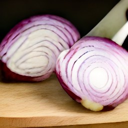 three peeled red onions, two of which are sliced.