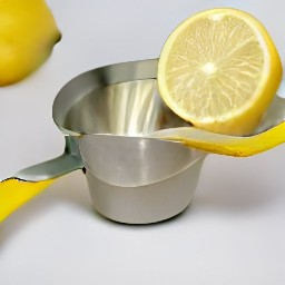 the lemon juice comes out of the lemon and into the squeezer.