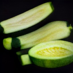 after peeling and mincing the garlic, cut the zucchini and summer squash in half lengthwise.