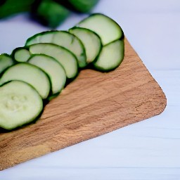 a cucumber that is sliced, peeled, and cut into onion pieces.