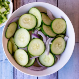 

Tangy cucumbers and onions make a delicious, nutritious vegan and allergy-free salad or side dish that is perfect for light, healthy recipes.