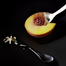 a spoon is used to remove the pit from a peach.