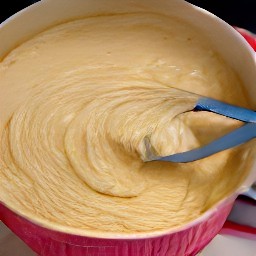 the output is a batter made from granulated sugar, all-purpose flour, baking powder, salt, and whole milk.