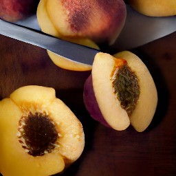 the peaches are cut in half.