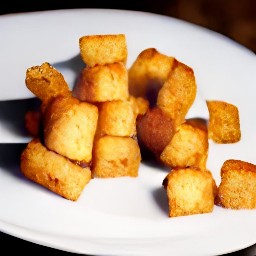 the croutons are transferred to a serving plate.