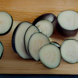 after completing the given action, you should have eggplant, zucchini, yellow bell peppers, basil leaves, red onions and garlic that are all sliced thinly.