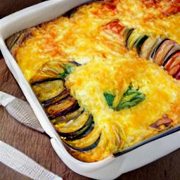 the dish contains a cheesy baked ratatouille.