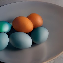 orange and turquoise eggs on a plate.