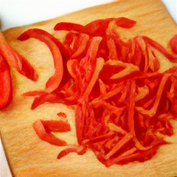 cut red bell peppers into strips.