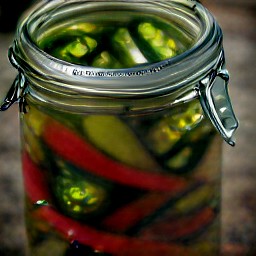 this action will result in pickled garlic with hot pepper being divided into sterilized jars.
