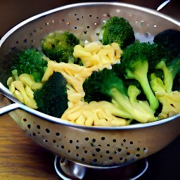 the pasta mixture is drained in a colander.