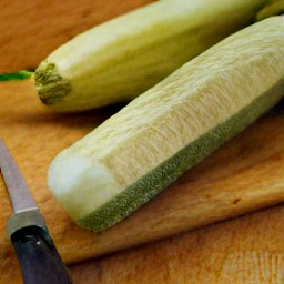 zucchini that has been peeled with a peeler.