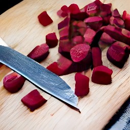 a chopped mixture of spearmint, spring onions, walnuts, black olives and beets.