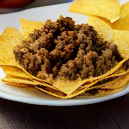 a walnut taco meat dish served with tortilla chips.