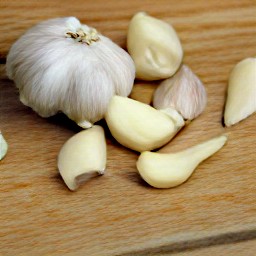 a peeled garlic clove.