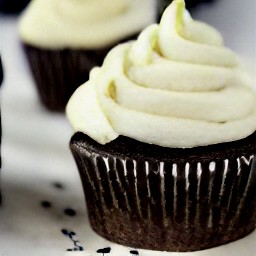 the cream mixture added to the dark chocolate cupcakes.