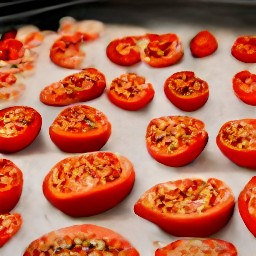 a baked dish containing the tomato mixture.