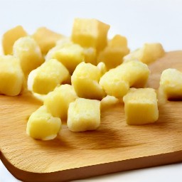 the bread is cut into cubes.