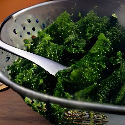 kale that has been rinsed in a colander and drained on kitchen paper.