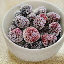 a bowl of sugared blackberries.