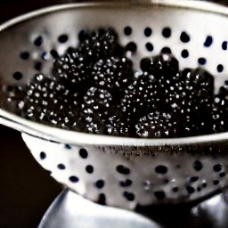 the blackberries have been rinsed and drained in a colander.