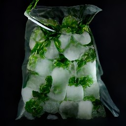 the ice cubes are transferred to a plastic bag.
