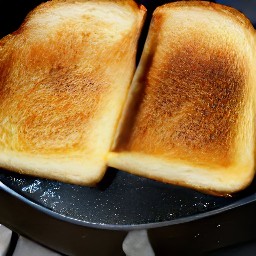 flipping the white bread with a fish slice.