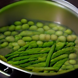steamed fava beans, asparagus, and peas.