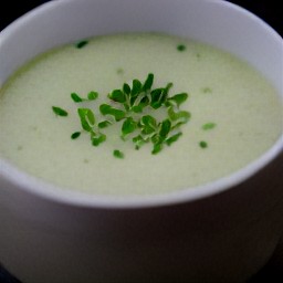 the soup is transferred to a bowl.