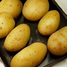 a cookie sheet with potatoes on it.