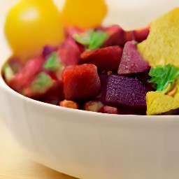 a spicy beetroot and chili salsa that can be served with tortilla chips.