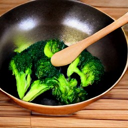 a pan of cooked broccoli with a ginger mixture.