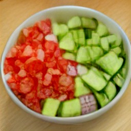 a bowl of mixed ingredients including olive oil, balsamic vinegar, chopped tomatoes, chopped avocados, diced onions and lemon juice.
