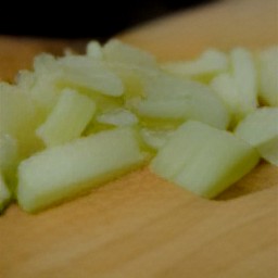 a peeled and chopped onion.