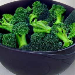 a bowl of microwaved broccoli.