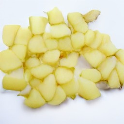 peeled ginger that is chopped.