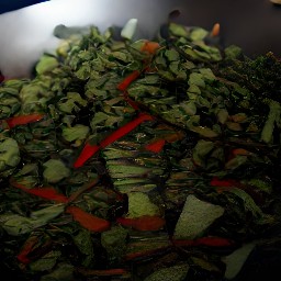 chopped swiss chard that has been stir-fried for 3 minutes.
